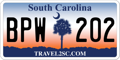 SC license plate BPW202