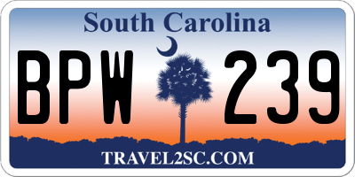 SC license plate BPW239