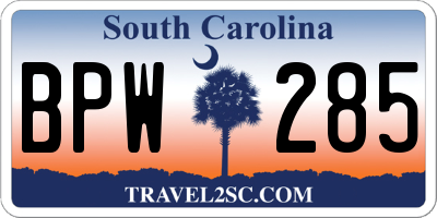 SC license plate BPW285
