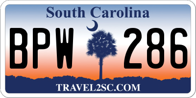 SC license plate BPW286
