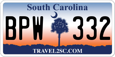 SC license plate BPW332