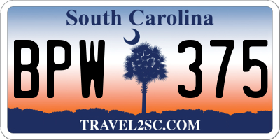 SC license plate BPW375