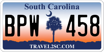 SC license plate BPW458