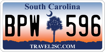 SC license plate BPW596
