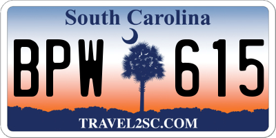 SC license plate BPW615