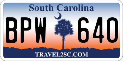 SC license plate BPW640