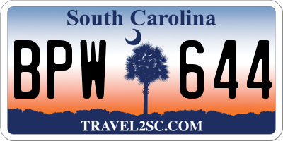 SC license plate BPW644