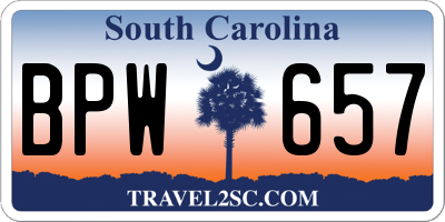 SC license plate BPW657