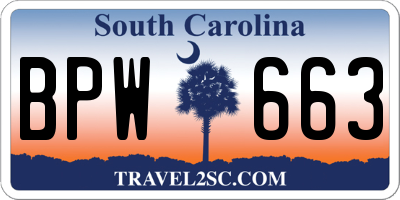 SC license plate BPW663