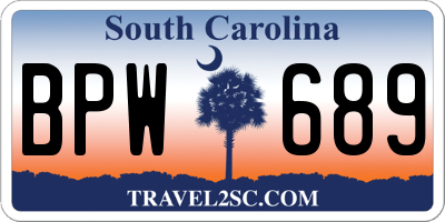 SC license plate BPW689