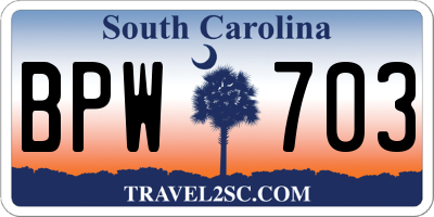 SC license plate BPW703