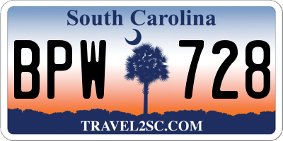 SC license plate BPW728