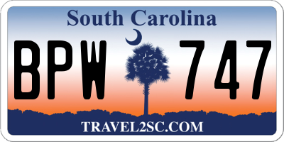 SC license plate BPW747