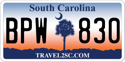 SC license plate BPW830