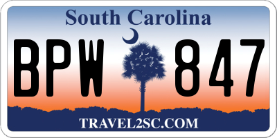 SC license plate BPW847
