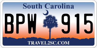 SC license plate BPW915