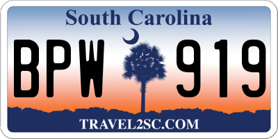SC license plate BPW919