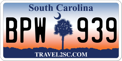 SC license plate BPW939