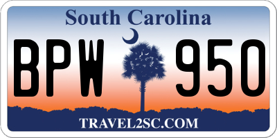 SC license plate BPW950