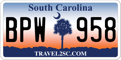 SC license plate BPW958