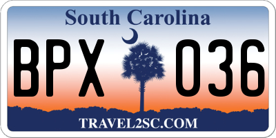 SC license plate BPX036