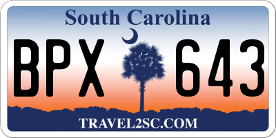 SC license plate BPX643