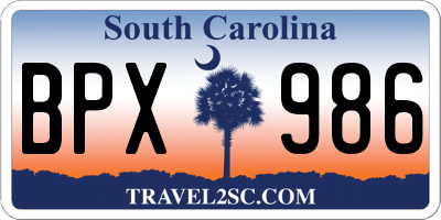 SC license plate BPX986