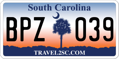 SC license plate BPZ039