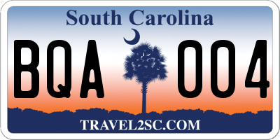 SC license plate BQA004