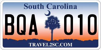 SC license plate BQA010