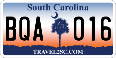 SC license plate BQA016