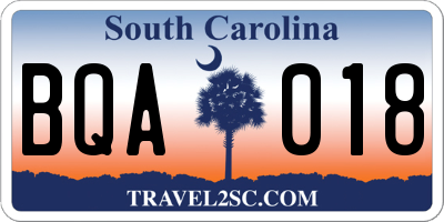 SC license plate BQA018