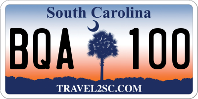 SC license plate BQA100
