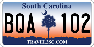 SC license plate BQA102