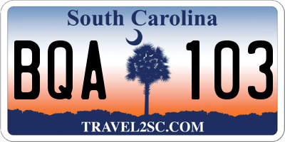 SC license plate BQA103