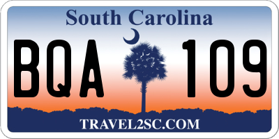 SC license plate BQA109