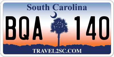 SC license plate BQA140