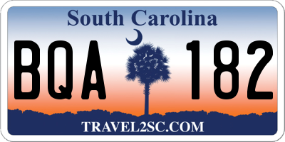 SC license plate BQA182