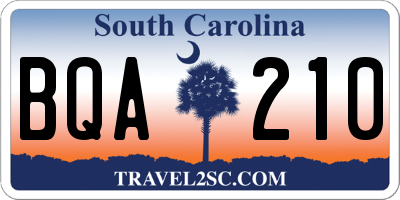 SC license plate BQA210