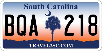 SC license plate BQA218