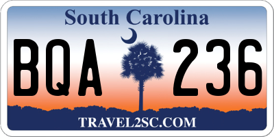 SC license plate BQA236