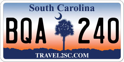 SC license plate BQA240