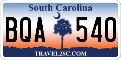 SC license plate BQA540