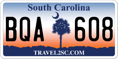 SC license plate BQA608