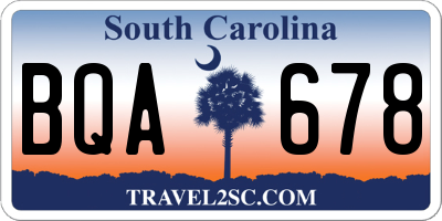 SC license plate BQA678