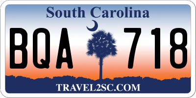 SC license plate BQA718