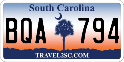 SC license plate BQA794