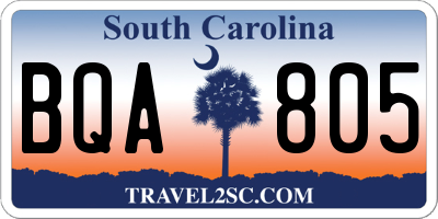 SC license plate BQA805