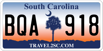 SC license plate BQA918