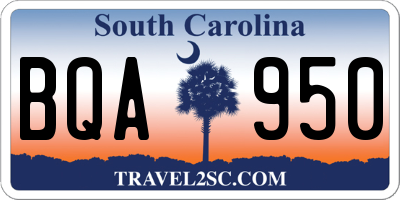 SC license plate BQA950